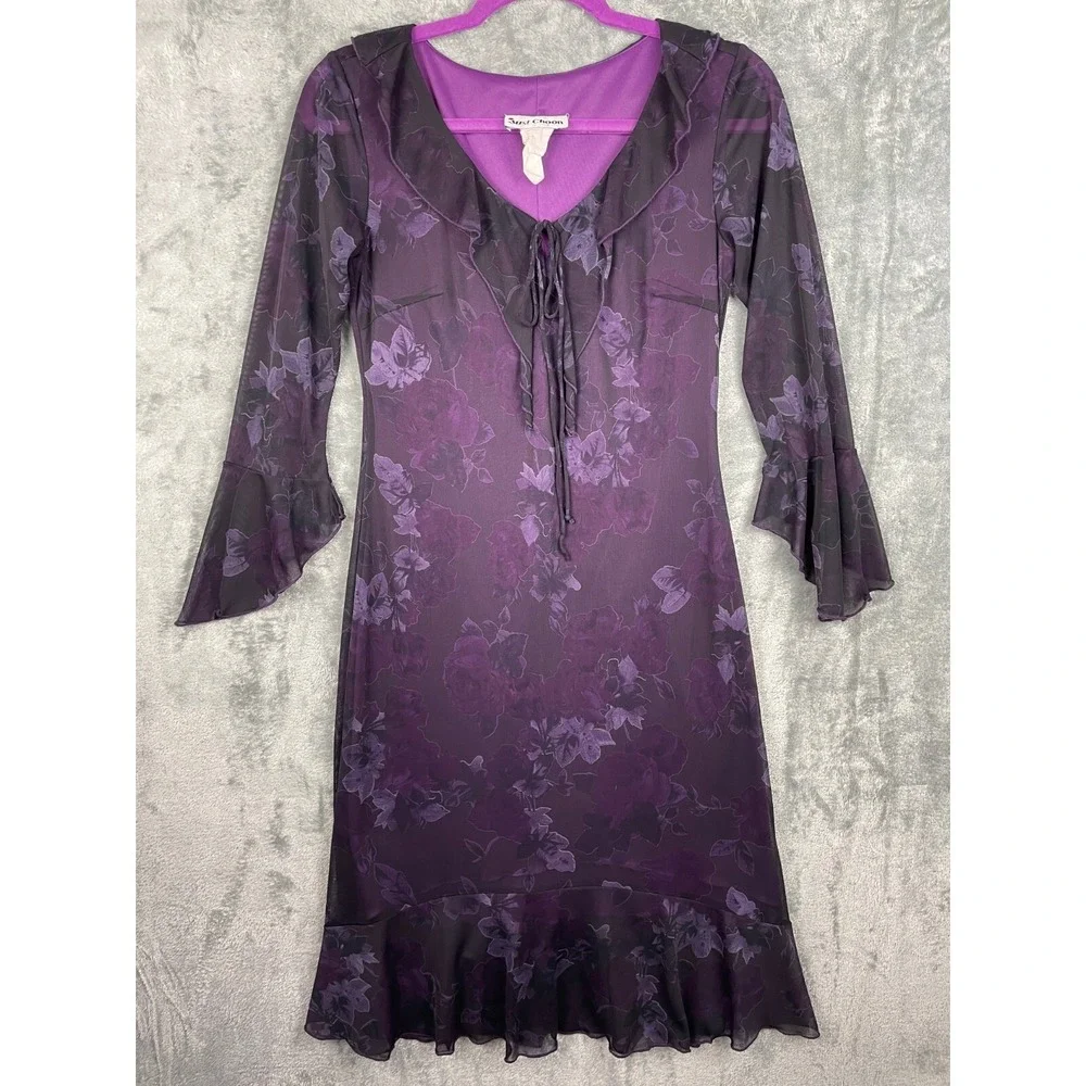 Just Choon Y2K‎ Dress Small Purple Grunge Whimsigoth Fairy Dark Romantic VTG